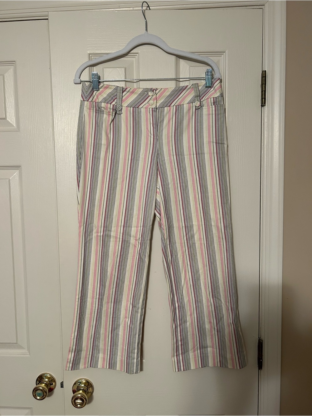 LOFT Multicolor Vertical Stripe Capris in Pink, Gray & Cream
